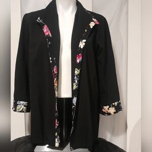 Alfred Dunner - Black Open Front 3/4 Sleeve Jacket W/ Colorful Trim, Size 10